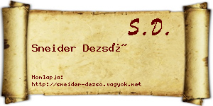 Sneider Dezső névjegykártya